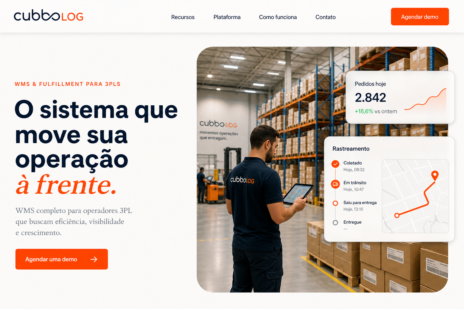 Operação de fulfillment em armazém moderno com painéis cubboLOG